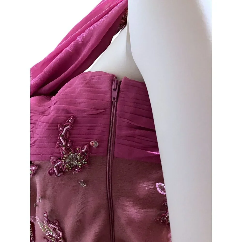 Y2K Silk Maxi Dress Set Asymmetric Ruffle Crop Fairy Mermaid Festival 100% Silk - Picture 5 of 14